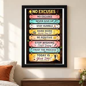 MHridayCraft No Excuses Motivational Wall Art Poster | Colourful Wooden ...