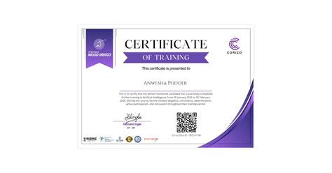 Anwesha Podder | Training Certificate Corizo | Corizo Edutech
