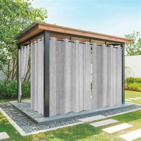 Abstract Gray Outdoor Curtains for Patio, Rustic Farmhouse Minimalist Grey Vertical Striped ...