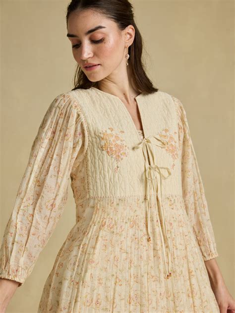 Kinship of Threads Midi Dress | Quilted Chanderi Cotton Silk