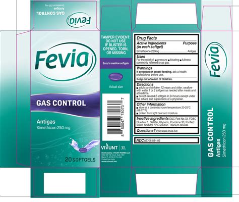 FEVIA Gas Control: Details from the FDA, via OTCLabels.com
