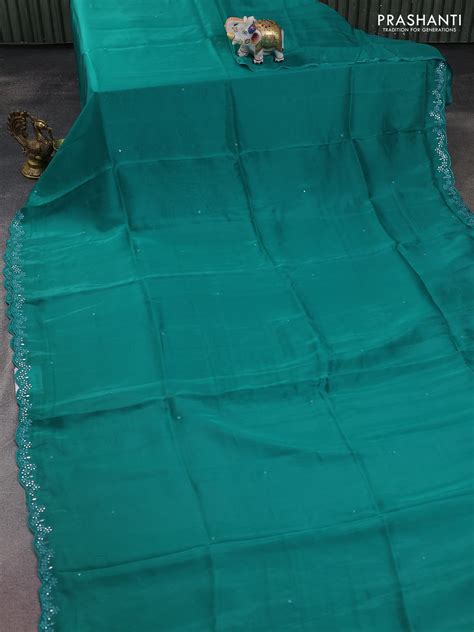Satin crepe silk saree teal green and mustard yellow with allover mirr ...