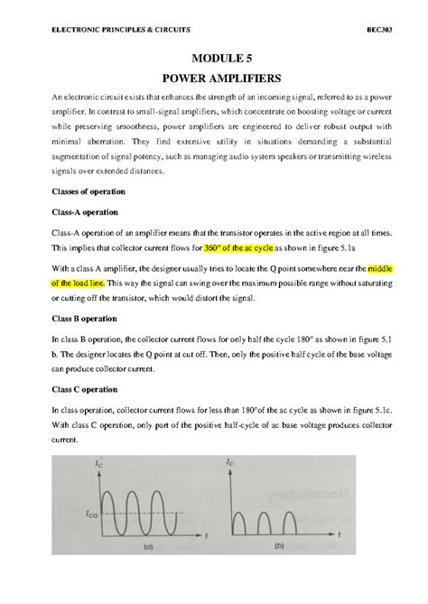 BEC303 Module 5 Lecture Notes: Power Amplifiers Explained - Studocu