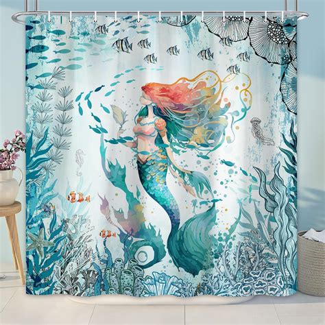 Fantasy Ocean Beach Shower Curtain 70x70 WUASDCS Fantasy Mermaid Shower ...