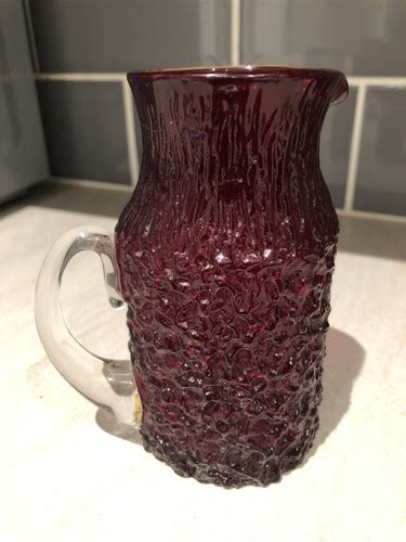 Whitefriars Glass Jug. Ruby Red Bark. 13cm Tall. Possibly By Geoffrey ...