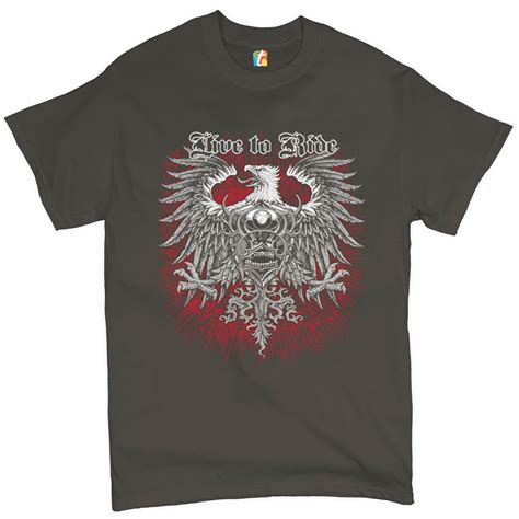 Tee Hunt Live to Ride T-shirt Custom Motorcycles MC Biker Gang Rider Eagle Men's Tee, Charcoal ...