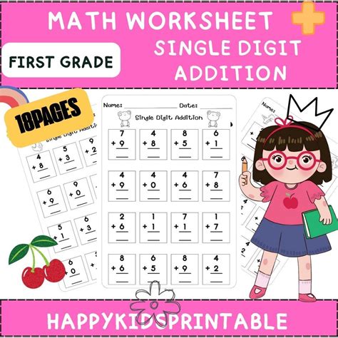 Buy Single Digit Addition Worksheet: Printable Math Practice (PDF ...