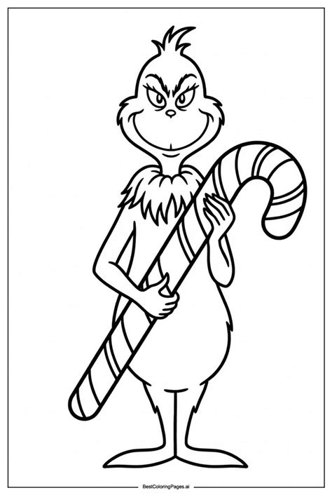 Grinch with candy cane Coloring Page - Free Printable ...