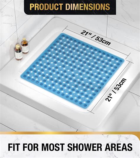 Shower Mat Anti Slip Square Bath For Tub Non With Suction Cups And Drain Holes 21x21 Inch ...