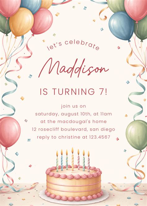 Balloons & Cake - Birthday Invitation Template | Greetings Island