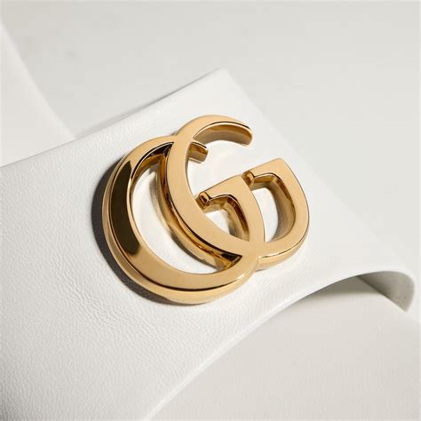 Women's slide sandal with Double G in white leather | GUCCI® SA
