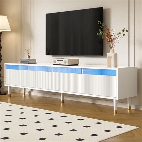 Meuble TV Moderne 178 cm, Grand Rangement, 4 tiroirs, MDF et Acrylique ...