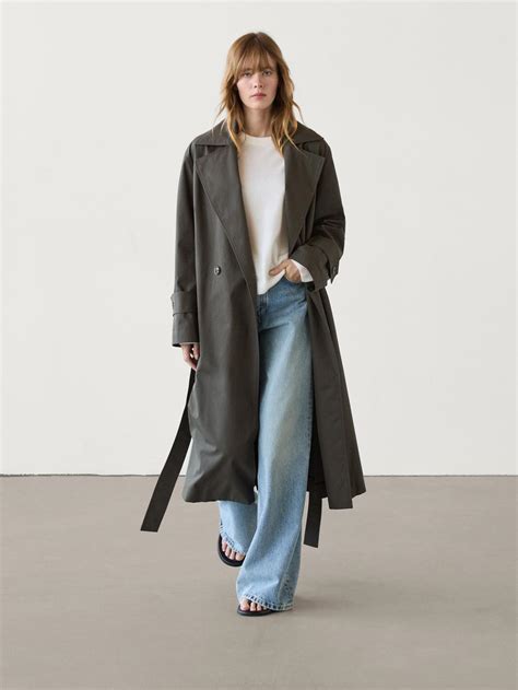 Long cotton trench coat · Grey · Coats And Jackets | Massimo Dutti