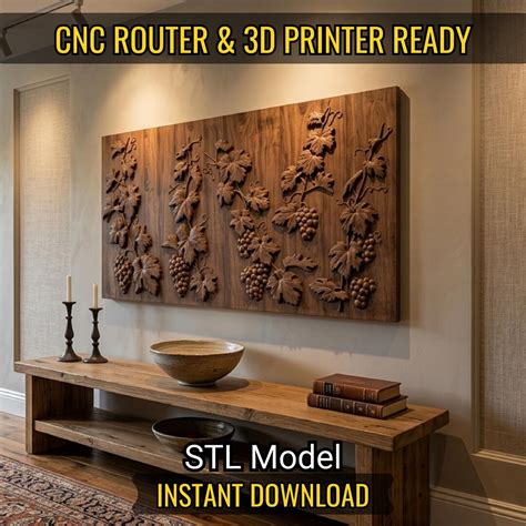 Grapes 3D Relief STL File, CNC Router & 3D Print Ready Digital Download ...