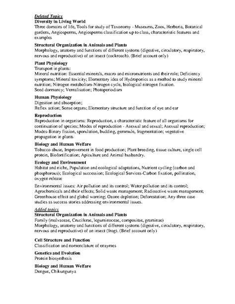 Deleted Topics in Biology: Diversity, Physiology, and Ecology - Studocu