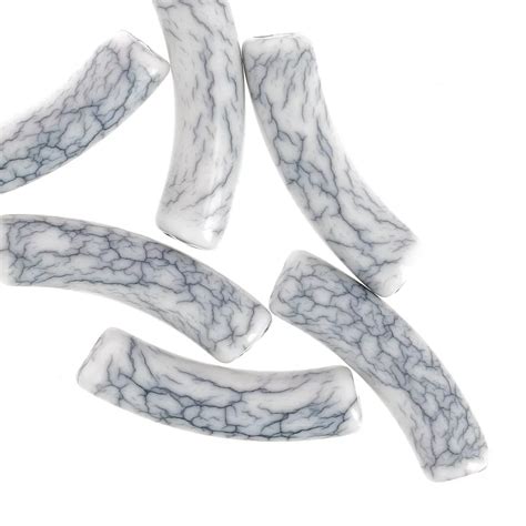 Perles tube incurvé en acrylique opaque 32x8 mm - effet craquelé ...