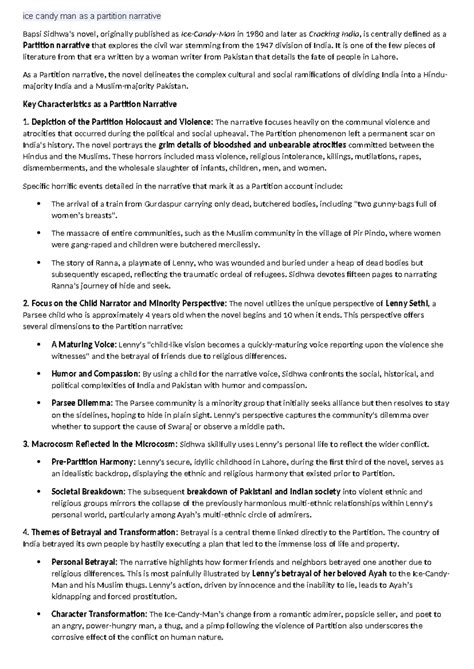 Ice Candy Man (Cracking India): A Partition Narrative Analysis - Studocu