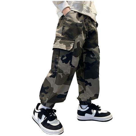 Zanarzt Boys Cargo Pants Stretch Boys Pants Kids Pull On Drawstring ...