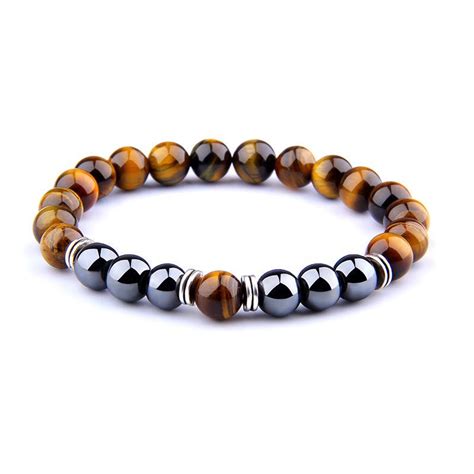 Tiger Eye Stone Bracelet - Yellow Tiger Eye Stone, Obsidian Alloy ...