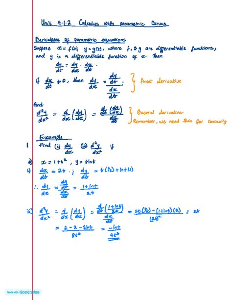 Unit 4.1.2 Calculus: Derivatives of Parametric Curves (Post-Lecture ...