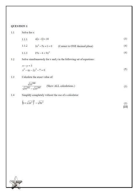 Alegbra HW1 - HW for Algebra questions - QUESTION 1 1 Solve for x: 1.1 1.1 (Correct to ONE ...