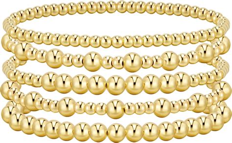 Gold Bracelets for Women Beaded Bracelet 14K Gold Plated Bracelet Stack ...
