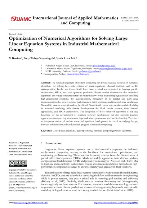 (PDF) Optimization of Numerical Algorithms for Solving Large Linear ...