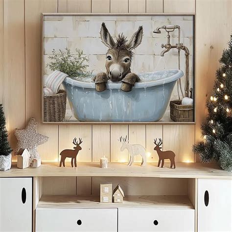 Donkey In Bathtub Art Whimsical Farmhouse Bathroom Decor Home Decor ...