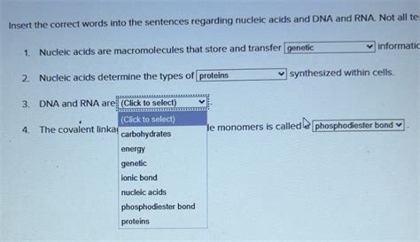 Solved: Insert the correct words into the sentences regarding nucleic ...