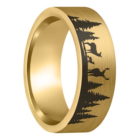 Deer Landscape Scene Brushed Tungsten Men's Wedding Band