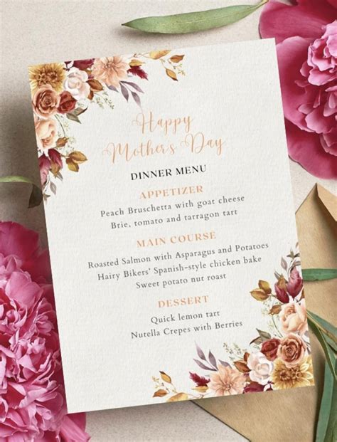 Mothers Day Menu Template Editable Canva Printable, Floral Menu Card, Brunch Dinner Menu ...