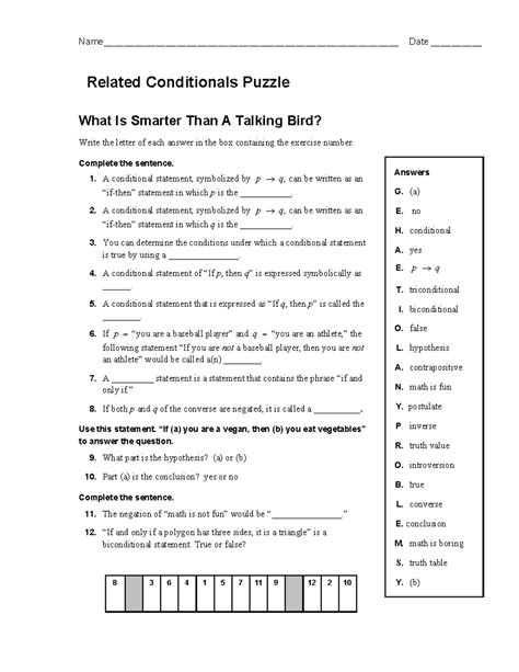 Date Related Conditionals Puzzle: What Is Smarter Than A Talking Bird ...