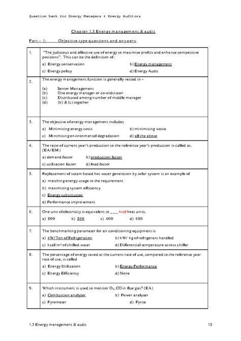 Question Bank for Energy Managers & Auditors (1.3) - Energy Management ...