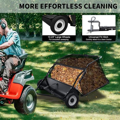 Tow Behind Lawn Sweeper 44 Inch Wide Manual Brush with 25 Cu Ft ...