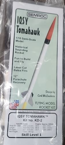 Semroc IQSY Tomahawk KD-2 New Flying Model Rocket Kit Free Shipping! No ...