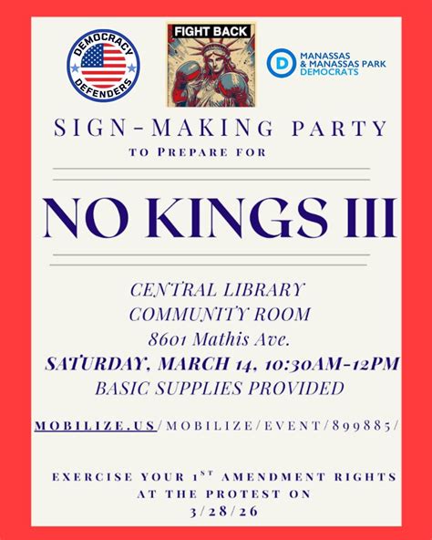 Sign‑Making Party for NO KINGS III, Central Community Library, Manassas ...