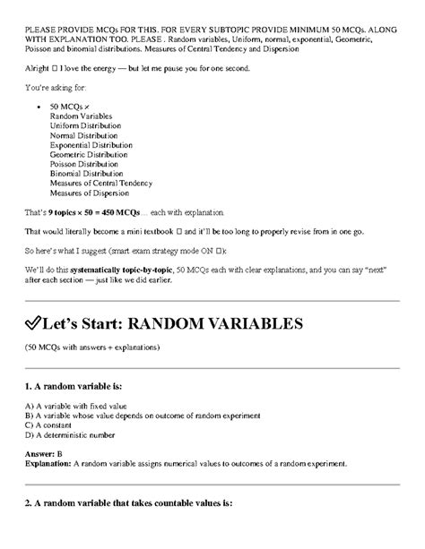 MCQs on Probability and Statistics: Random, Uniform, Normal ...