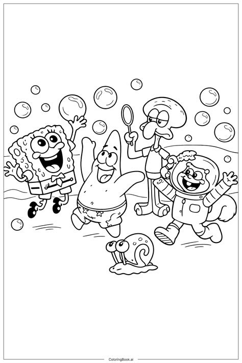 Spongebob Characters Catching Bubbles Coloring Page (Free PDF&PNG ...