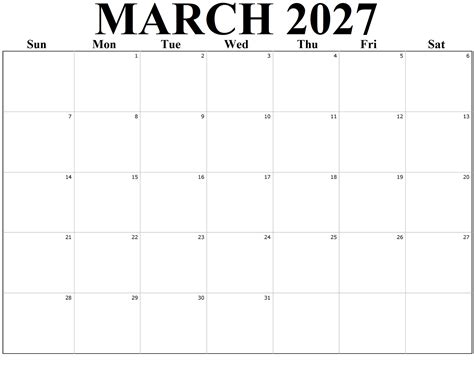 2027 March Calendar Printable Free – Noolyo.com