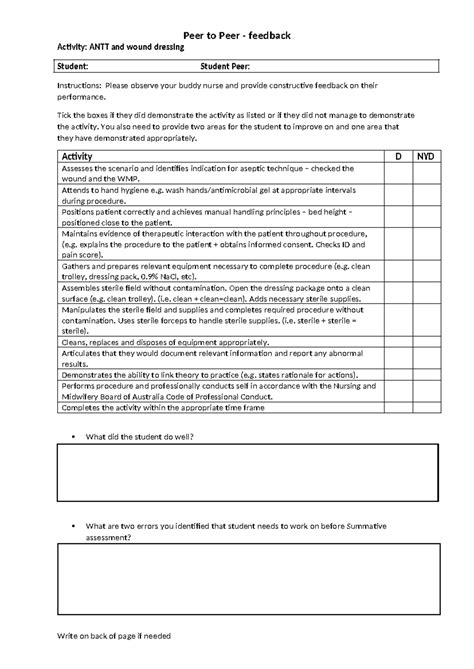 Peer to Peer Feedback Activity: ANTT & Wound Dressing Evaluation - Studocu