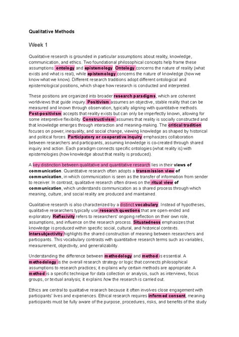 Qualitative Methods (QM101) Course Summary: Weeks 1-7 Insights ...