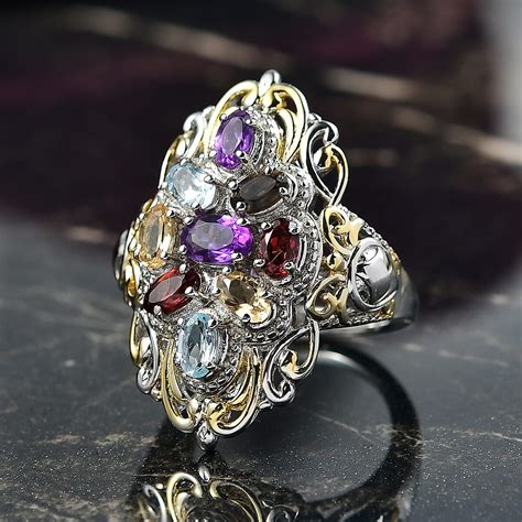 Buy EverTrue Multi Gemstone Ring in 18K YG Plated and Platinum Bond ...