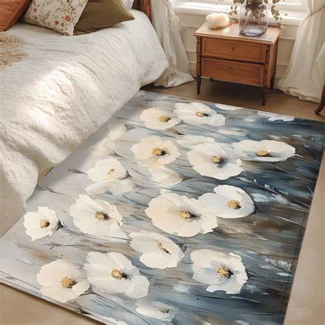 4x6 Area Rugs, White Spring Floral Non-Skid Rubber Backing Large ...