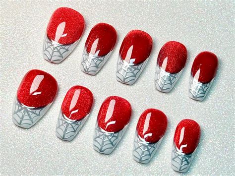 Spider Web Press on Nails – Red Blood French Tip Halloween Nails ...