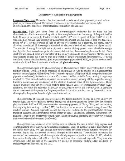 Lab 7: Analysis of Plant Pigments & Nitrogen Fixation (2026) - Studocu