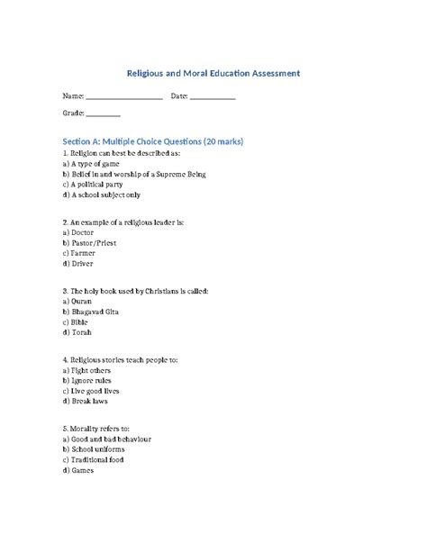 Religious and Moral Education Assessment (RME 101) - Studocu