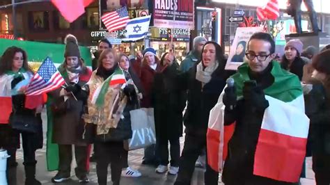 US-Iran airstrikes: NYC protests in Columbus Circle, Times Square ...