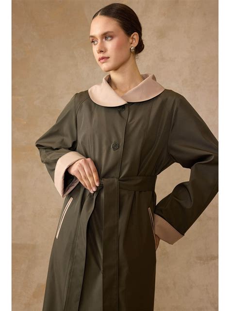 Bebe Collar Detail Reglan Sleeve Plus Size Bonding Coat Dark Khaki