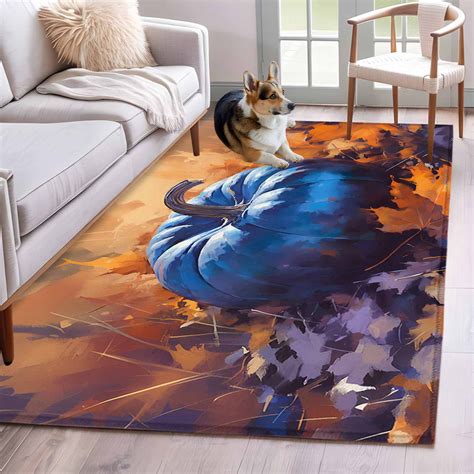 4'x6' Area Rugs, Fall Blue Pumpkins Indoor Outdoor Area Rug for Living ...