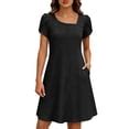 Admvng Women's Dresses Short Sleeve Square Neck Pocket Stretchy Casual ...